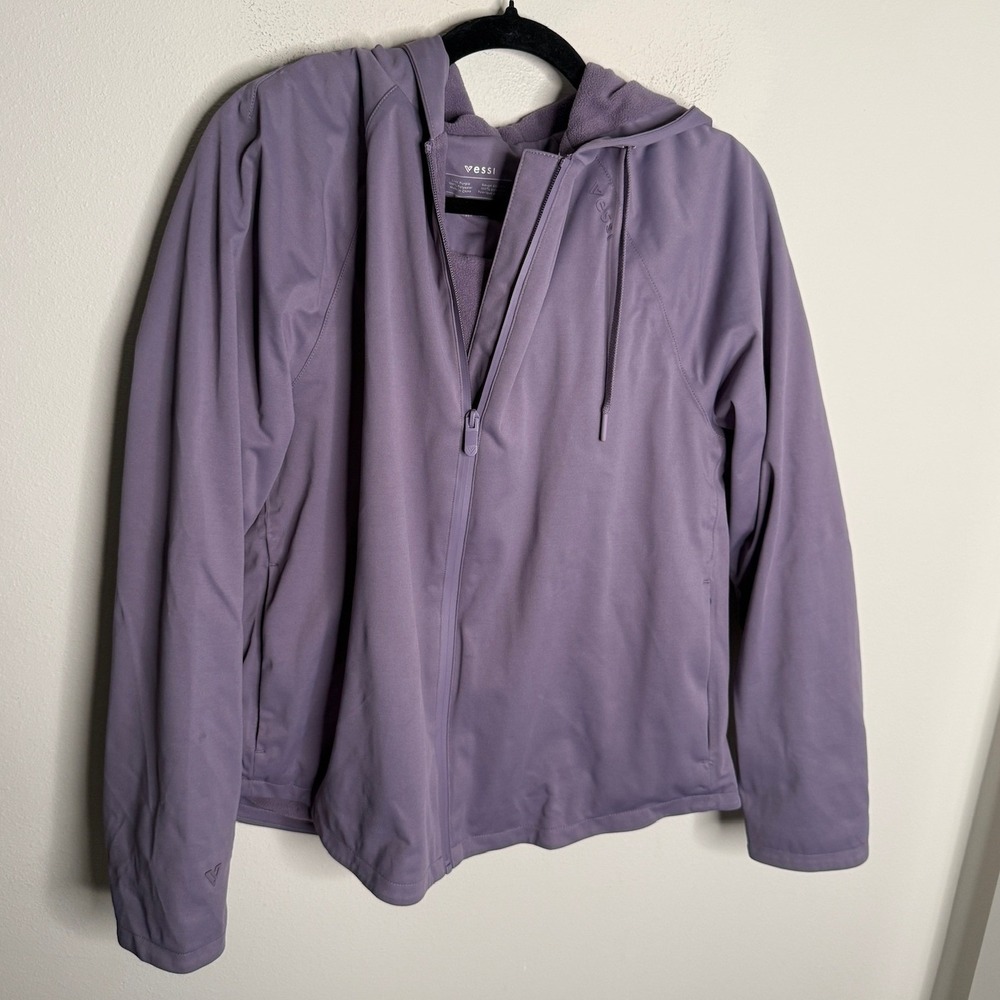 Vessi Women's Purple Large All Weather Full Zip Fleece Hooded Jacket Travel